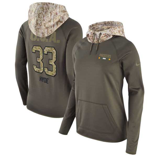 Women Nike Packers 33 Micah Hyde Olive Salute To Service Pullover Hoodie